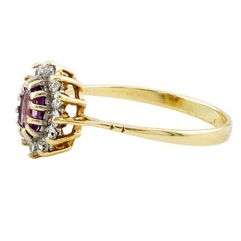 9ct gold Amethyst / Cubic Zirconia Cluster Ring size K